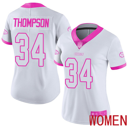Women Kansas City Chiefs #34 Thompson Darwin Limited White pink Rush Fashion Football Nike NFL Jersey